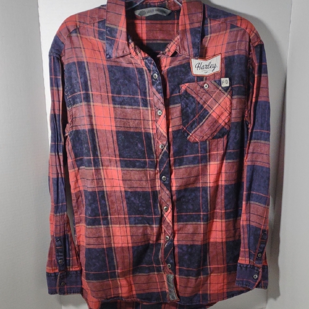 Harley-Davidson Red and Blue Button Down Shirt